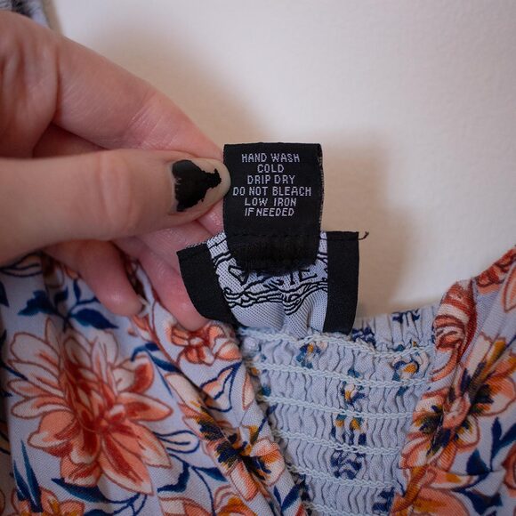 Boho Peasant Mini Dress Empire Waist Floral Print Stretch Festival L True Spring - Picture 5 of 7